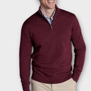 NWOT Kenneth Roberts Platinum Quarter Zip Sweater Wool Lightweight Burgundy XL